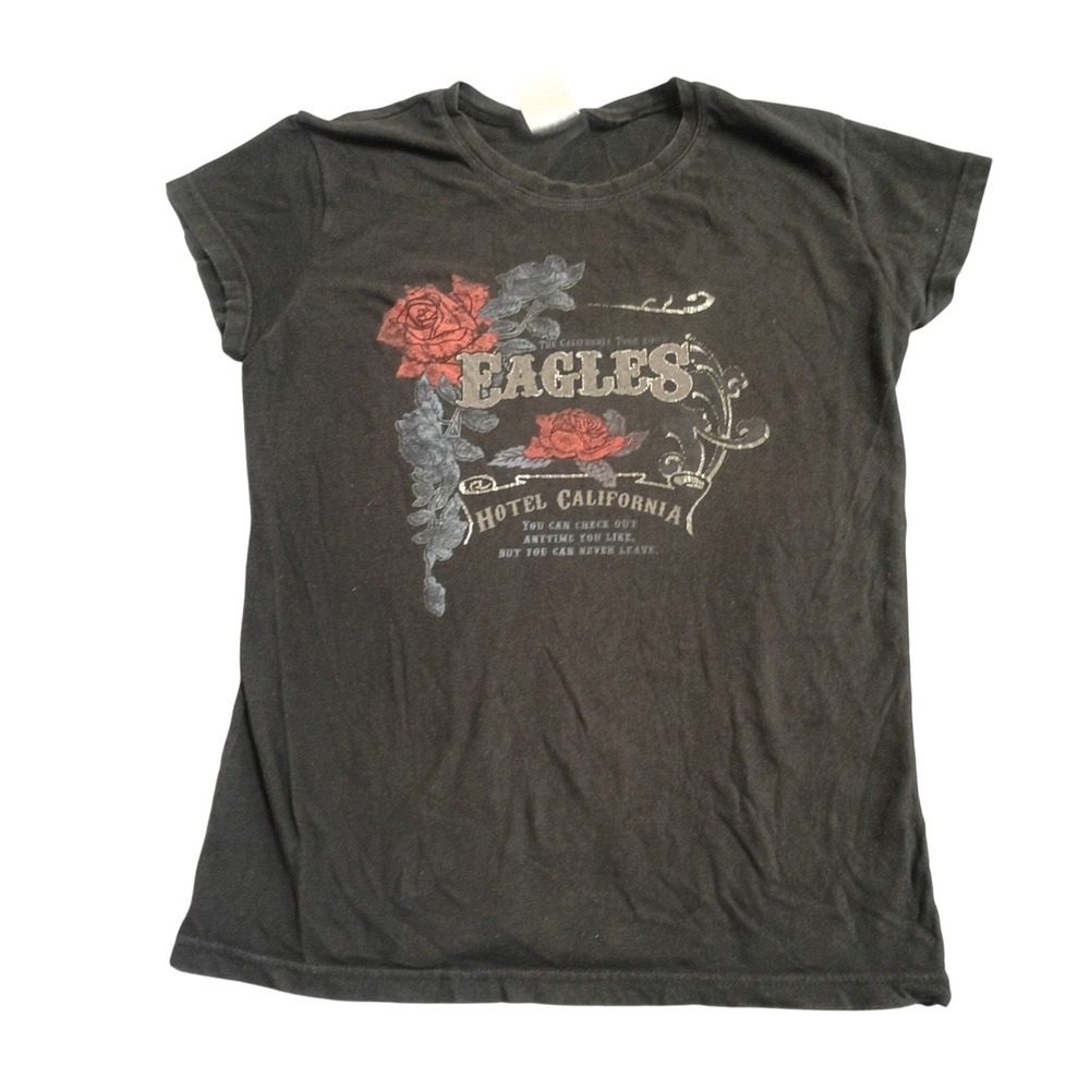Eagles T-Shirt Womens L Black California Tour 2005 Hotel California Band Tee